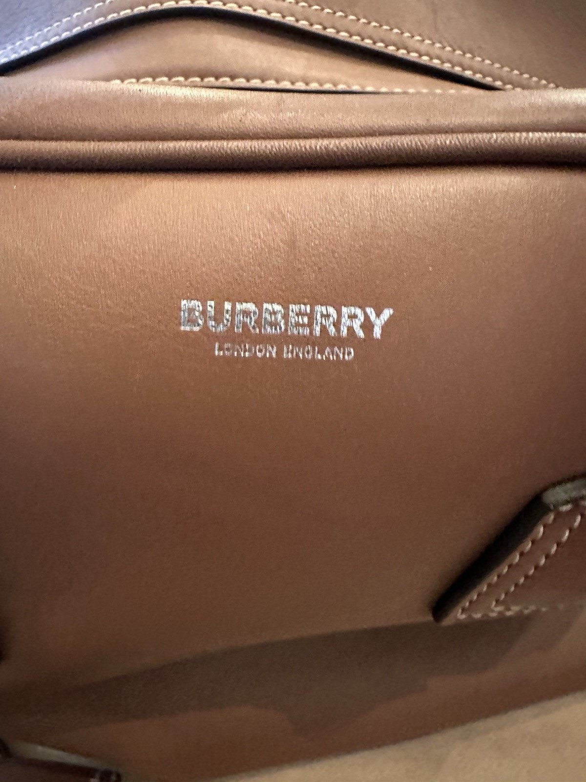 Burberry Smooth Calfskin Canvas Cube Malt Brown Bag - Excellent Condition